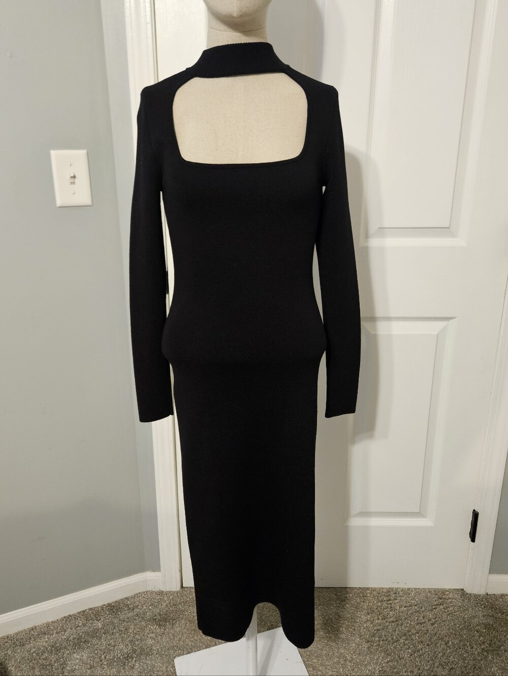 525 America Black Cutout Knit Midi Dress